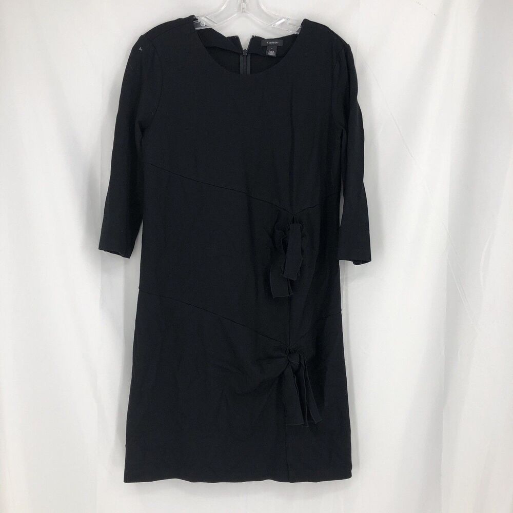 Halogen Women's Scoop Neck Tie Detail 3/4 Sleeve Dress Black Sz. Small